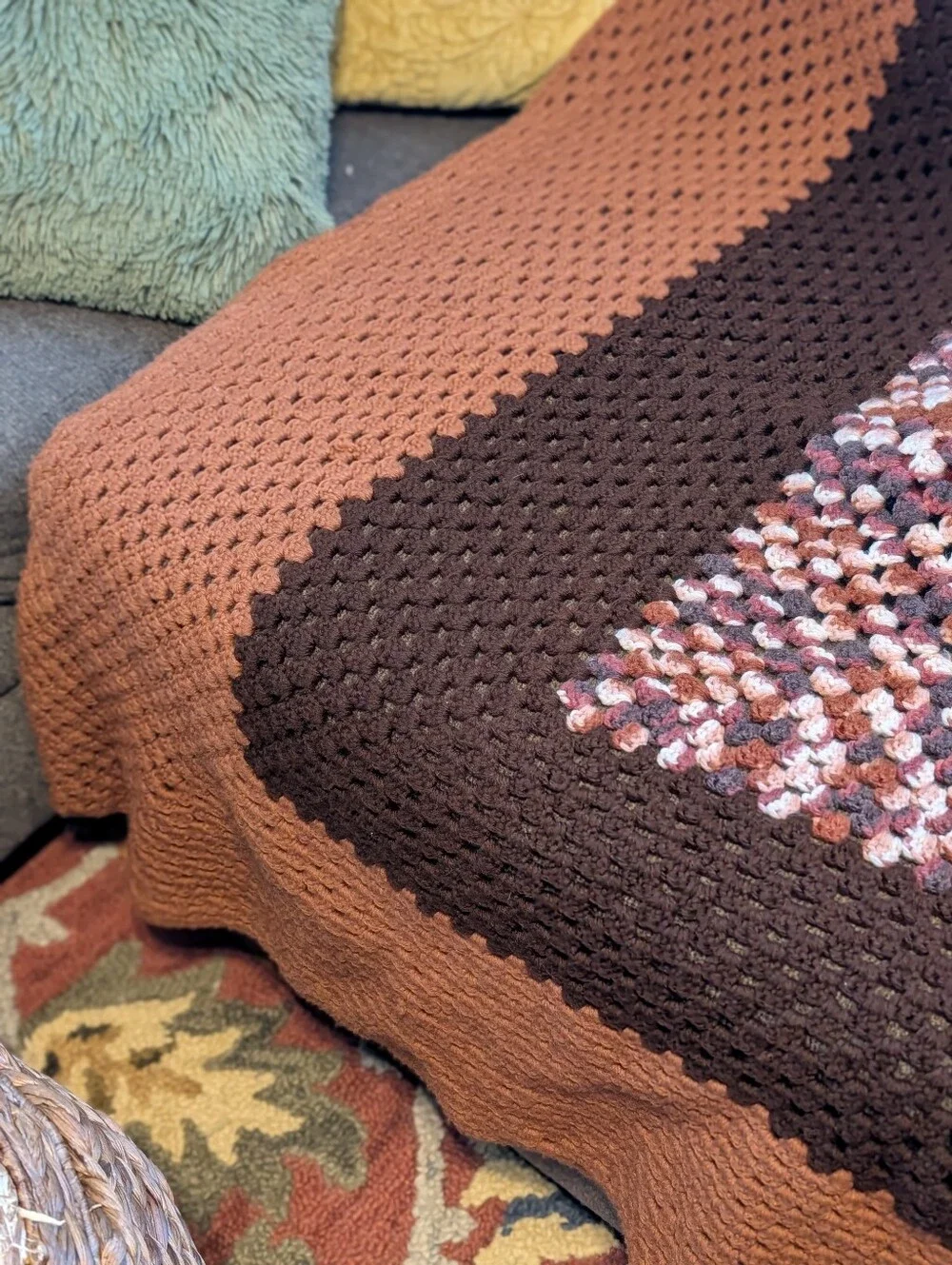Handmade Crochet Granny‎ Square Afghan Throw Blanket Boho Cottagecore 66